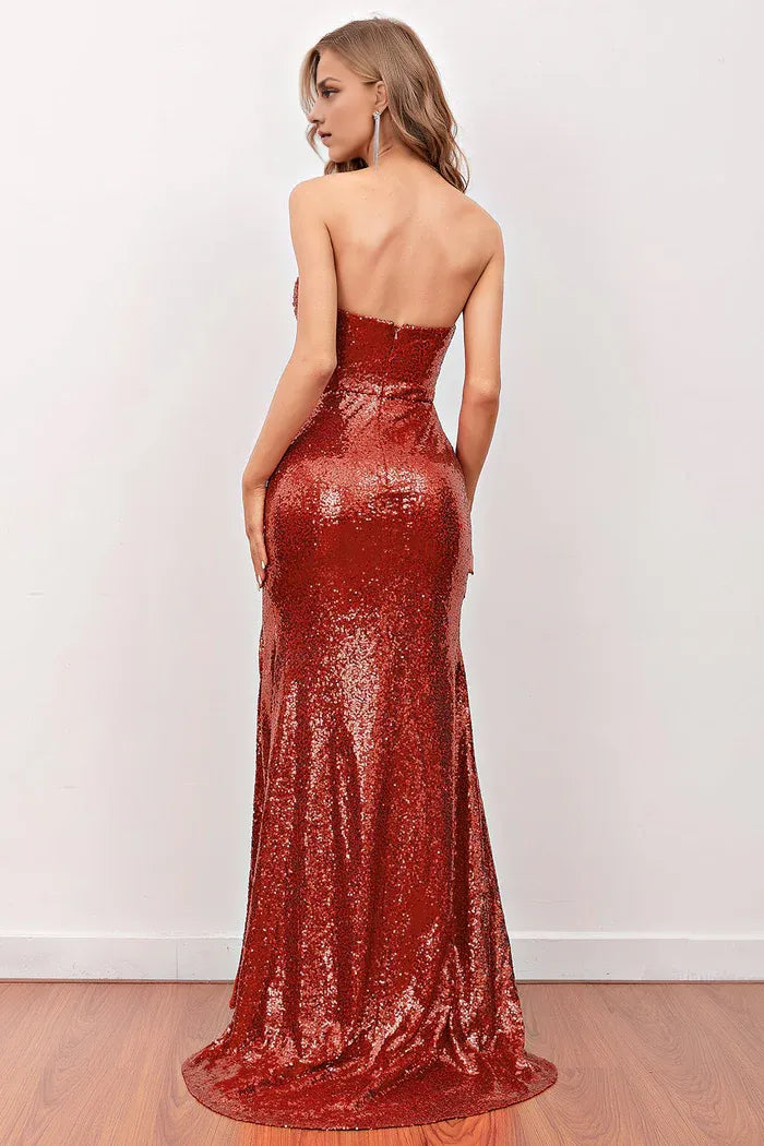 Weitese Dress Off-the-Shoulder Red Sequin Mermaid Long Party Dress Sleeveless Prom Dress
